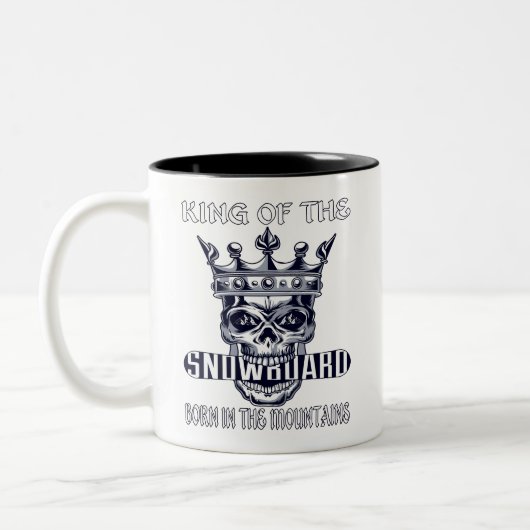 Koning van het snowboard geboren in de bergen tweekleurige koffiemok (Links)