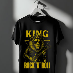 Koning van Rock N Roll Leeuw met Kroon en Gitaar T-shirt