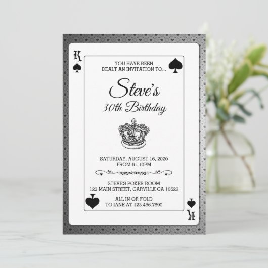 Koning van Spades Poker-speelkaart Birthday Invite Kaart (Staand voorkant)