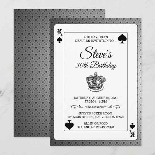 Koning van Spades Poker-speelkaart Birthday Invite Kaart (Voorkant / Achterkant)
