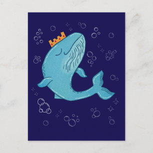 Koning Walvis met Kroon   Whimsische Oceaans Volks Briefkaart
