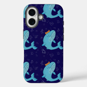 Koning Walvis met Kroon Whimsische Oceaans Volks iPhone 16 Hoesje