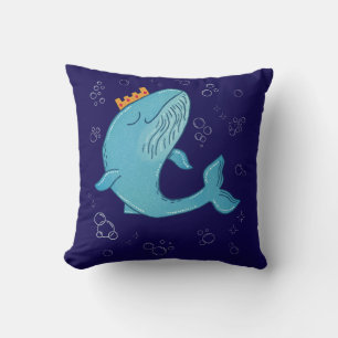 Koning Walvis met Kroon   Whimsische Oceaans Volks Kussen
