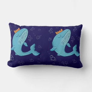 Koning Walvis met Kroon   Whimsische Oceaans Volks Kussen