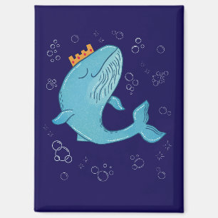 Koning Walvis met Kroon Whimsische Oceaans Volks Magneet