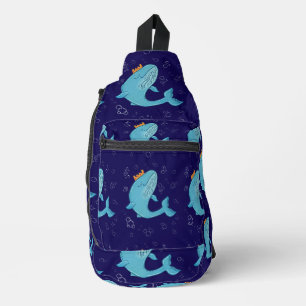 Koning Walvis met Kroon Whimsische Oceaans Volks Sling Bag