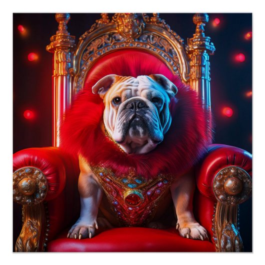 Koning Winnie de Bulldog op zijn troon Perfect Poster (Voorkant)