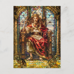 Koning zittend op zijn troon briefkaart