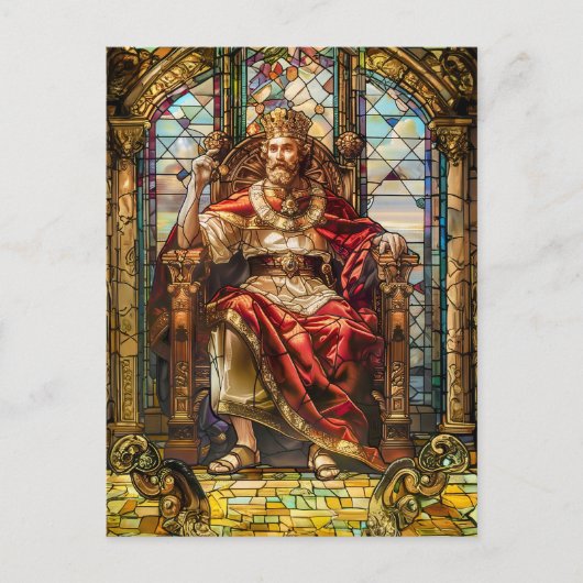 Koning zittend op zijn troon briefkaart (Voorkant)