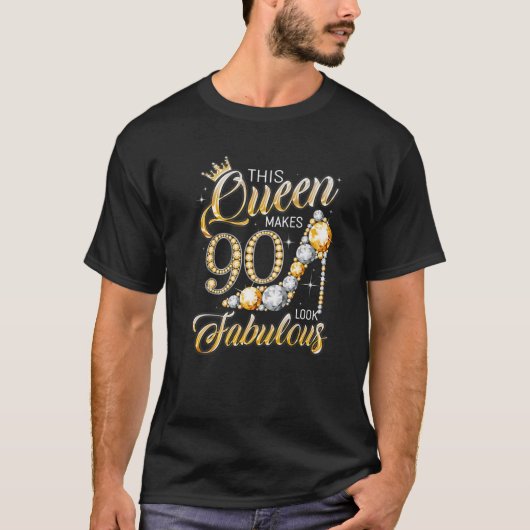 Koningin 90 Fabulous 90e verjaardag meisje geeft 9 T-shirt (Voorkant)