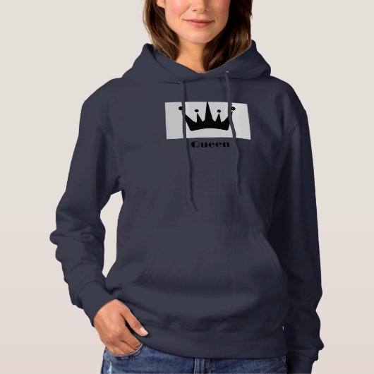 Koningin aangepaste tekst kroon hoodie NavyBlue sw (Voorkant)