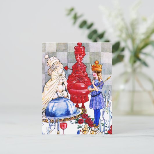 Koningin Alice, de Rode Koningin en de Witte Konin Briefkaart (Staand voorkant)