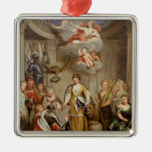Koningin Anne presenteert plannen van het leger va Metalen Ornament