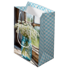 Koningin Anne's Kant in Aqua Mason Jar Medium Cadeauzakje