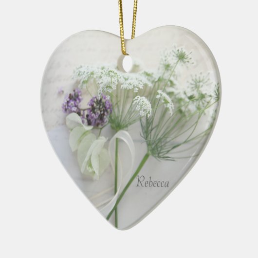 Koningin Anne's kant met script Keramisch Ornament (Links)