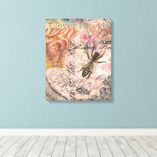 Koningin Bee Beauful Collage Canvas Afdruk (Insitu (Houten vloer))