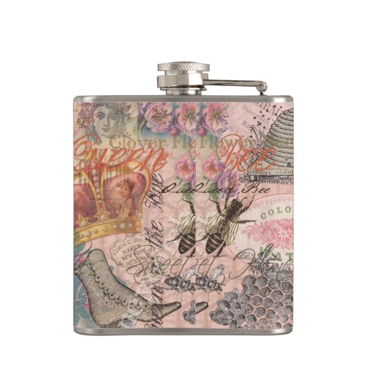 Koningin Bee  Beauful Collage Heupfles (Achterkant)