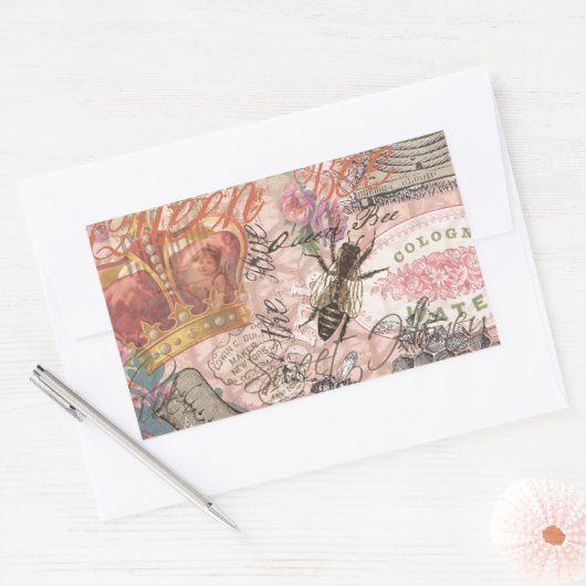 Koningin Bee  Beauful Collage Rechthoekige Sticker (Envelop)