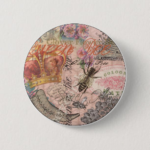 Koningin Bee  Beauful Collage Ronde Button 5,7 Cm