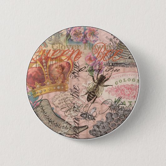 Koningin Bee  Beauful Collage Ronde Button 5,7 Cm (Voorkant)