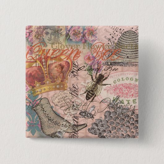 Koningin Bee  Beauful Collage Vierkante Button 5,1 Cm (Voorkant)