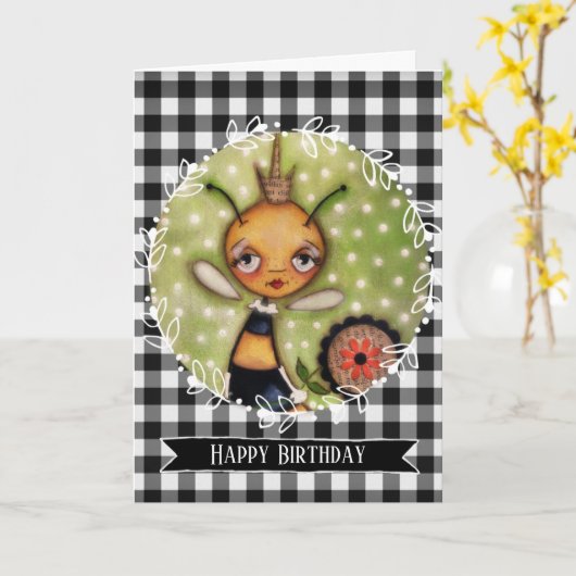 Koningin Bee - Birthday Kaart (Gele Bloem)
