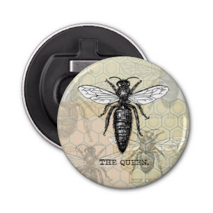Koningin Bee Bug Insecten Bijen Illustratie Button Flesopener