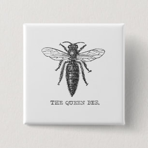 Koningin Bee Bug Insecten Bijen Illustratie Vierkante Button 5,1 Cm
