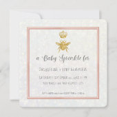 Koningin Bee Crown Gold Glitter Pink Elegant Girl Kaart (Voorkant)