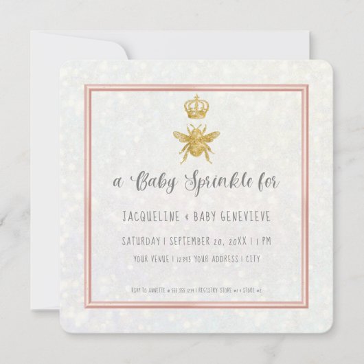 Koningin Bee Crown Gold Glitter Pink Elegant Girl Kaart (Voorkant)