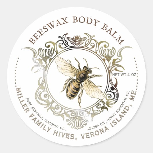 Koningin Bee Gold  Lijst Beeswax Body Balm Ronde Sticker (Voorkant)
