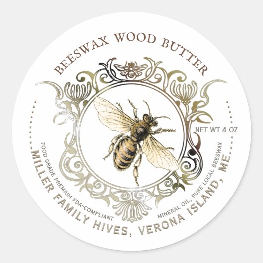 Koningin Bee Gold Lijst Beeswax Hood Butter Ronde Sticker (Voorkant)
