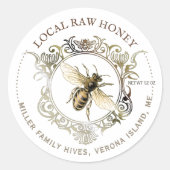 Koningin Bee Gold Lijst Raw Honey Ronde Sticker (Voorkant)