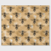Koningin Bee Honey Comb Metallic Gold Sepia Black Cadeaupapier (Vlak)