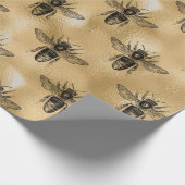 Koningin Bee Honey Comb Metallic Gold Sepia Black Cadeaupapier (Hoek)