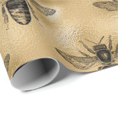 Koningin Bee Honey Comb Metallic Gold Sepia Black Cadeaupapier (Rol Hoek)