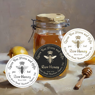  Koningin Bee Honey Crown Script Black Ronde Sticker