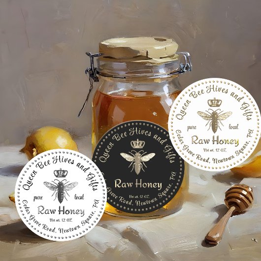  Koningin Bee Honey Crown Script Black Ronde Sticker