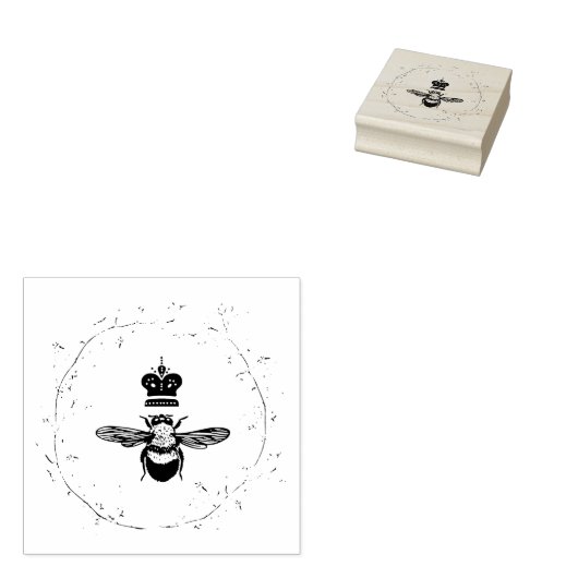 Koningin Bee in een Bloem en Foliage Wreater Rubberstempel (Gestempeld)