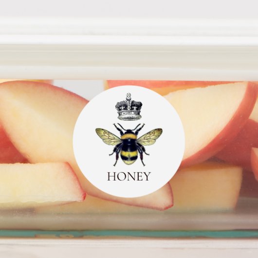 Koningin Bee & Kroon Witte Honing Labels (Aangebracht)