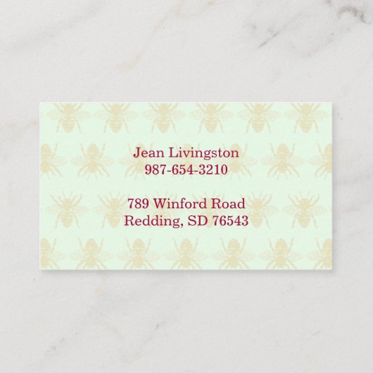 Koningin Bee Light Green Beekeeper Visitekaartje (Achterkant)