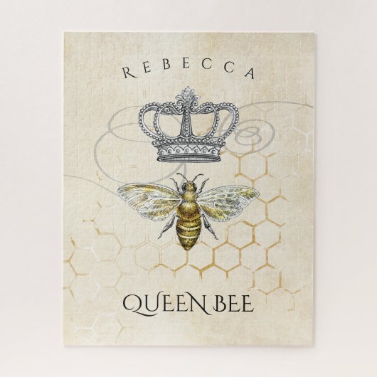  koningin Bee met Honeycomb Monogram Naam Legpuzzel (Verticaal)