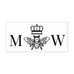 Koningin Bee Met Kroon Koppel 2 Initiaal Monogram Zelfinktende Stempel
