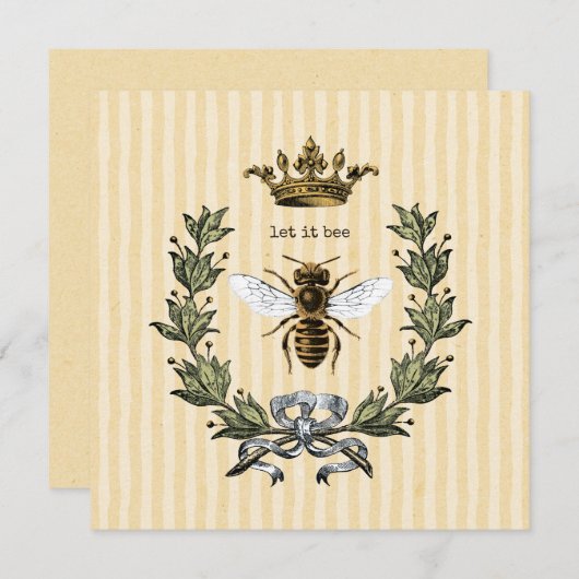 Koningin Bee met Kroon op stripes Bedankkaart (Voorkant / Achterkant)