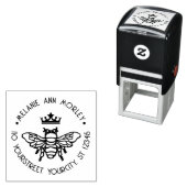Koningin Bee met Kroon Ronde Naam Retouradres Zelfinktende Stempel (In situ)