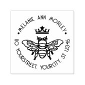 Koningin Bee met Kroon Ronde Naam Retouradres Zelfinktende Stempel (Design)