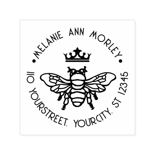 Koningin Bee met Kroon Ronde Naam Retouradres Zelfinktende Stempel (Design)