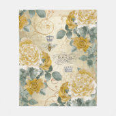  koningin Bee Royal Crown Golden Rozen Floral Fleece Deken (Voorkant)