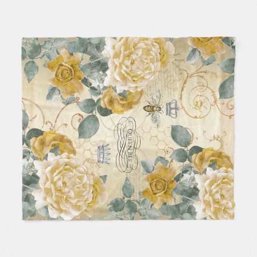 koningin Bee Royal Crown Golden Rozen Floral Fleece Deken (Voorkant (Horizontaal))