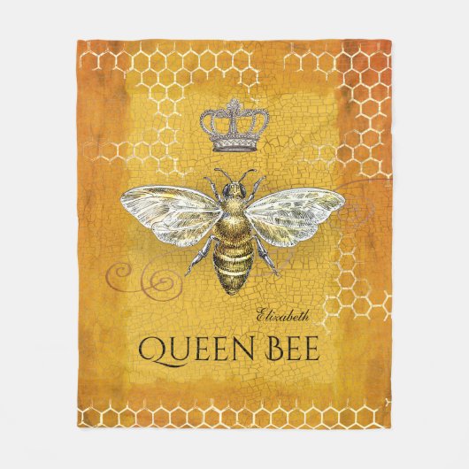  Koningin Bee Royal Crown Honeycomb Gold Fleece Deken (Voorkant)